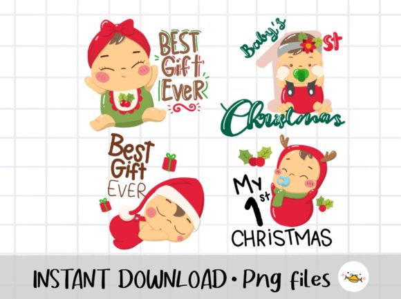Baby's First Christmas PNG Bundle: Festive Illustrations