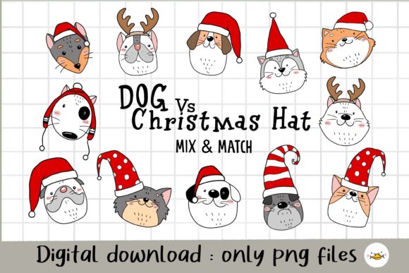 Christmas Hat and Dog Face Clipart: Festive Illustrations