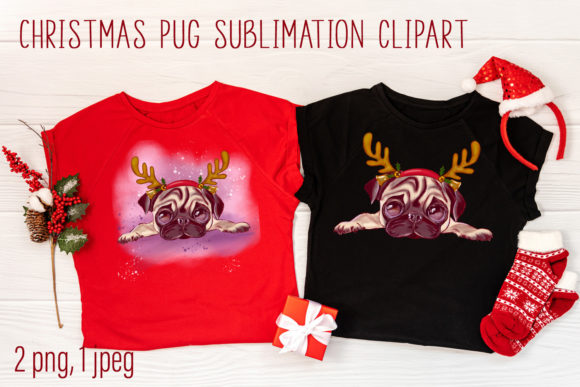 Christmas Pug with Horns Sublimation: Fresh Illustrations