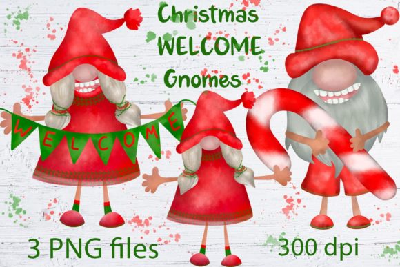 Christmas Welcome Gnome Clipart PNG: Festive Illustrations