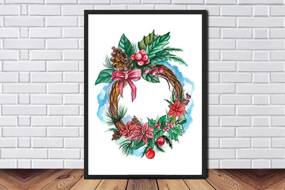 Christmas Wreath Print: Festive Illustrations for Crafts