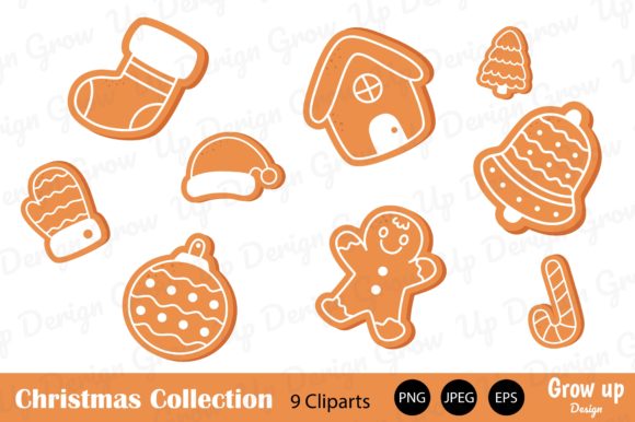 Cut Gingerbread Cookies Christmas Set: Festive Illustrations
