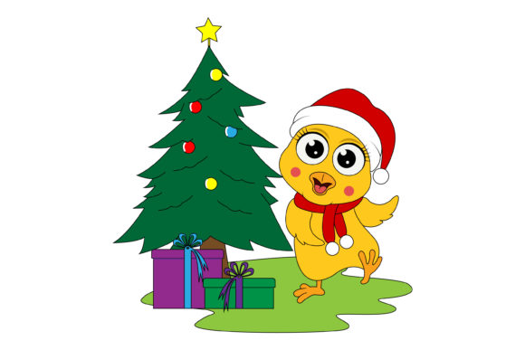 Cute Chicks Cartoon on Christmas: Festive Illustrations