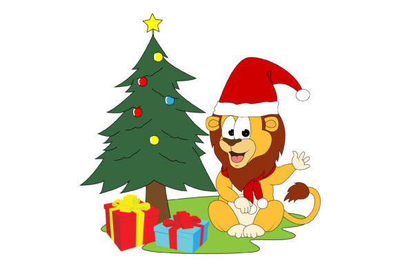 Cute Lion Animal Cartoon on Christmas: Festive Illustrations