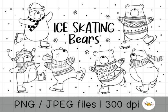 Ice Skating Bear Clipart: Festive Illustrations for Sellers