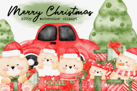 Kitty Cat Christmas Watercolor Clipart & Illustrations Review
