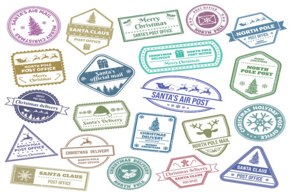 Merry Christmas Mail Stamps: Festive Illustrations