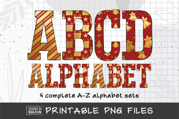 Red Gold Christmas Alphabet: Festive Illustrations