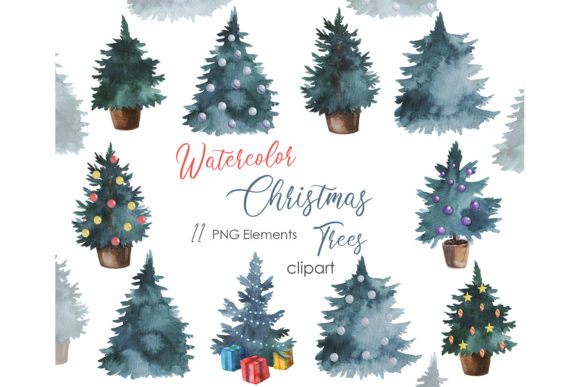 Watercolor Christmas Tree Collection Png: Premium Illustrations